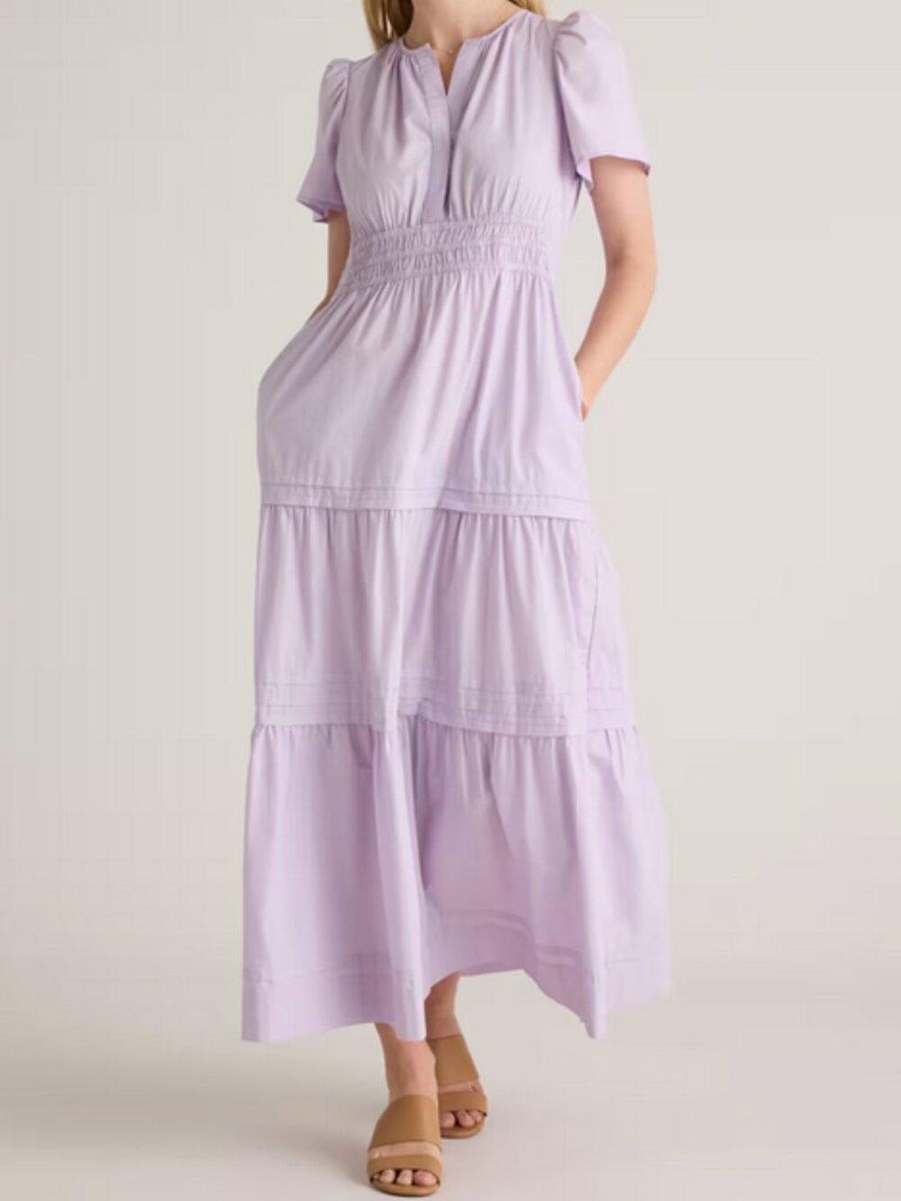 New! Quince 100% Organic Cotton Poplin Tiered Maxi Dress-Pastel Lilac Sz Small - Picture 4 of 4